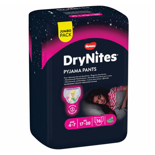 Huggies DryNites® culottes pour la nuit 4-7 ans (17-30 kg) fille (16 pces)