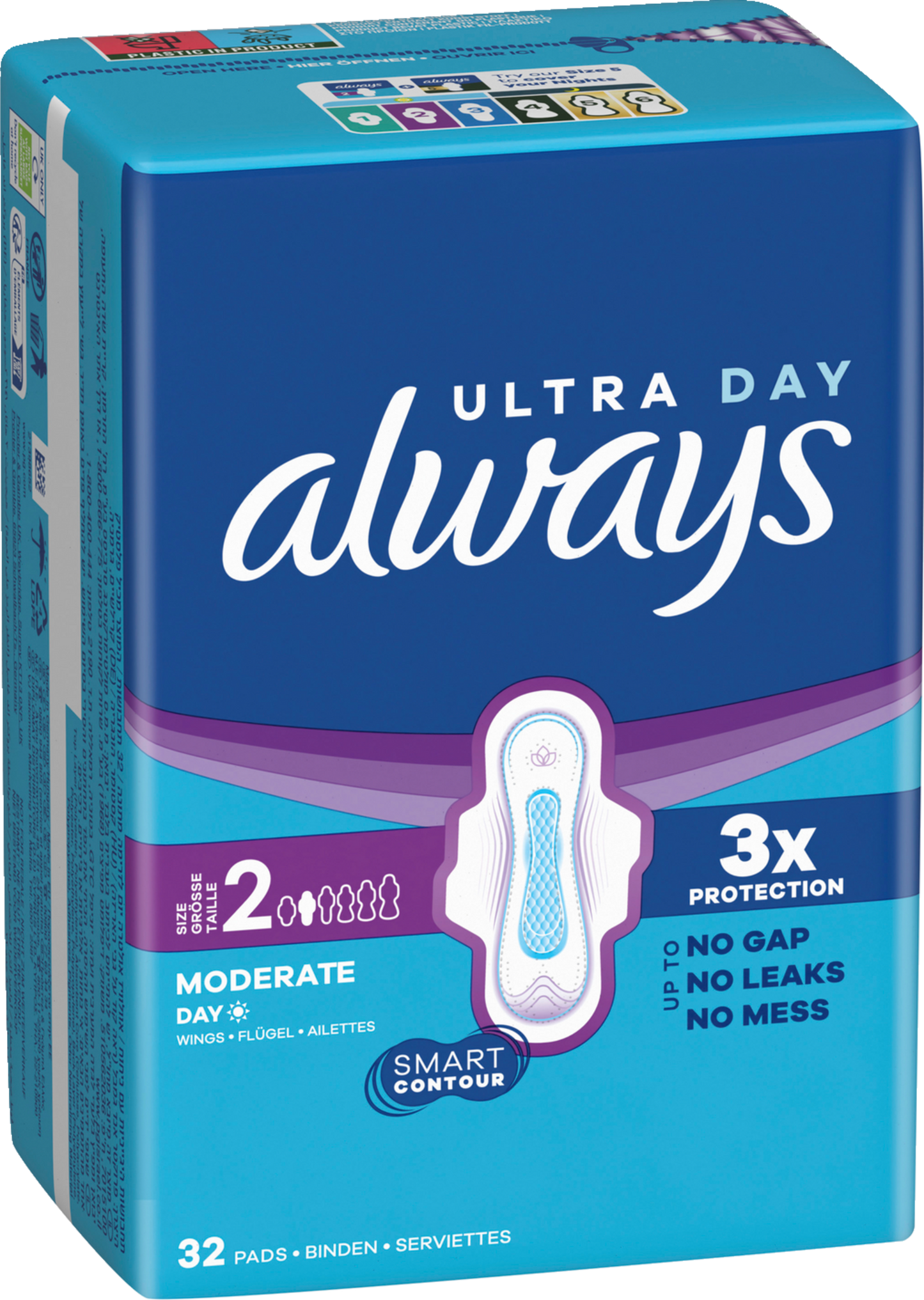 Always Ultra Long Serviettes Hygiéniques à Ailettes Taille 2 (96 pces) Paquet mensuel