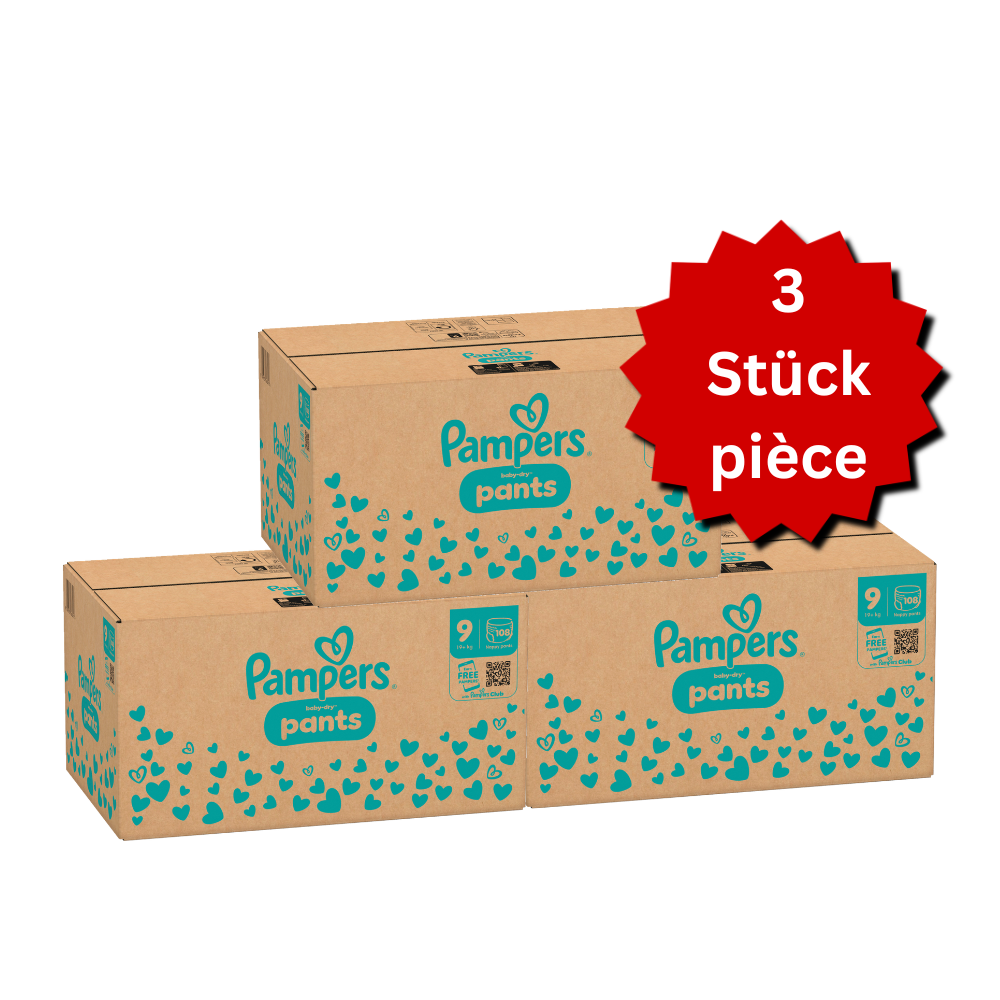 Pampers Baby-Dry PANTS taille 9 XXXXL 19+ kg (3x108 pièces) ACTION 3 box mensuelles