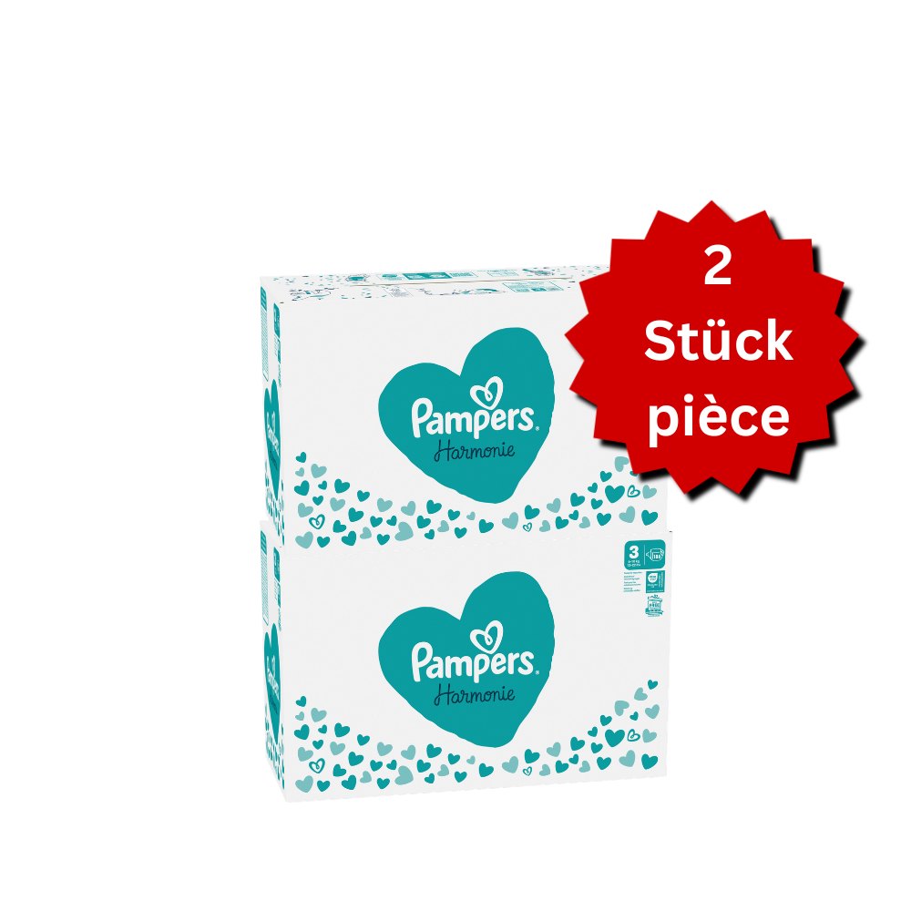 Pampers Harmonie T3 Midi 6–10 kg (2x186 pièces) – PROMO : lot de 2 boîtes mensuelles
