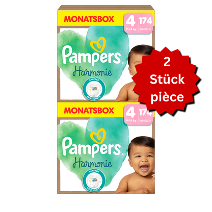 Pampers Harmonie T4 Maxi 9–14 kg (2x174 pièces) – PROMO : 2 boîtes mensuelles