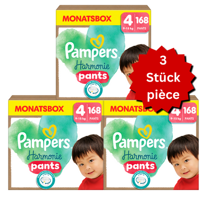 Pampers Harmonie Pants T4 Maxi 9-15kg (3x168 pièces) – PROMO : 3 boîtes mensuelles