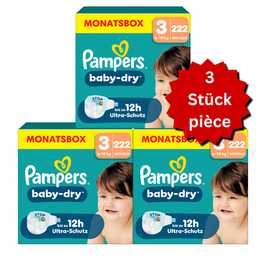 Pampers Baby-Dry T3 Midi 6-10kg (3x222 pces) PROMOTION 3 boîtes mensuelles