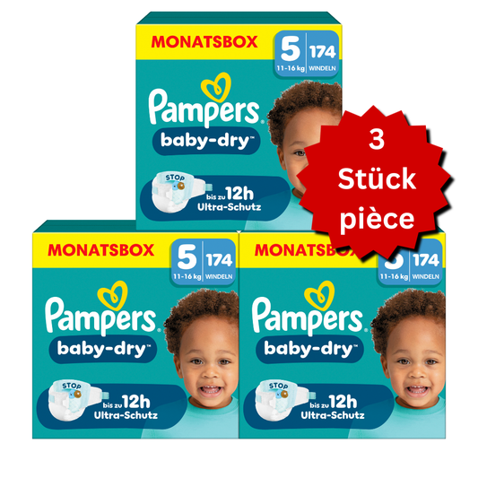 Pampers Baby-Dry T5 Junior 11-16kg (3x174 pces) PROMOTION 3 boîtes mensuelles