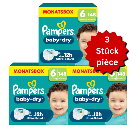 Pampers Baby-Dry T6 Extra Large 13-18kg (3x148 pces) PROMOTION 3 boîtes mensuelles