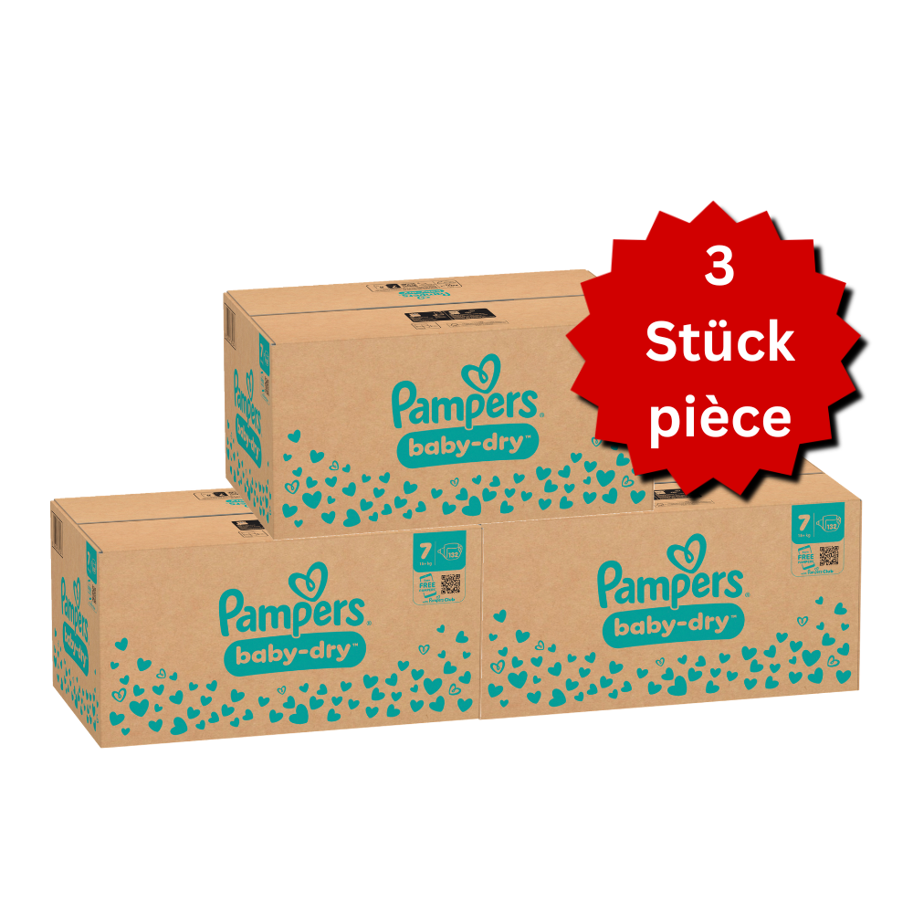 Pampers Baby-Dry T7 XXL 15+kg (3x132 pces) PROMOTION 3 boîtes mensuelles