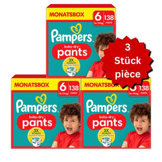 Pampers Baby-Dry PANTS T6 XL 14-19kg (3x138 pces) PROMOTION 3 boîtes mensuelles