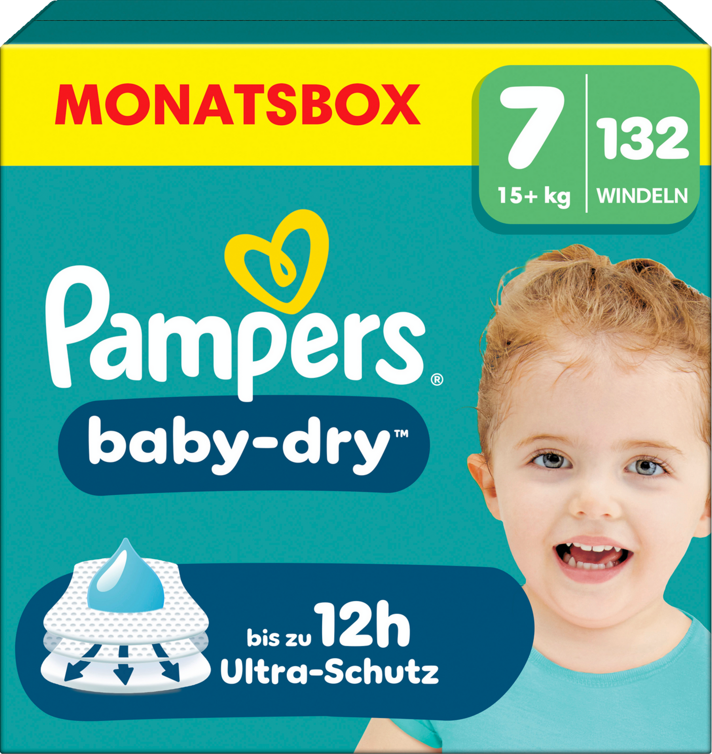Pampers Baby-Dry T7 XXL 15+kg (3x132 pces) PROMOTION 3 boîtes mensuelles
