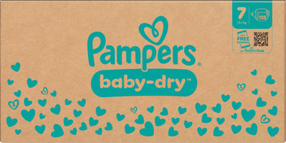 Pampers Baby-Dry T7 XXL 15+kg (132 pces) Pack mensuel