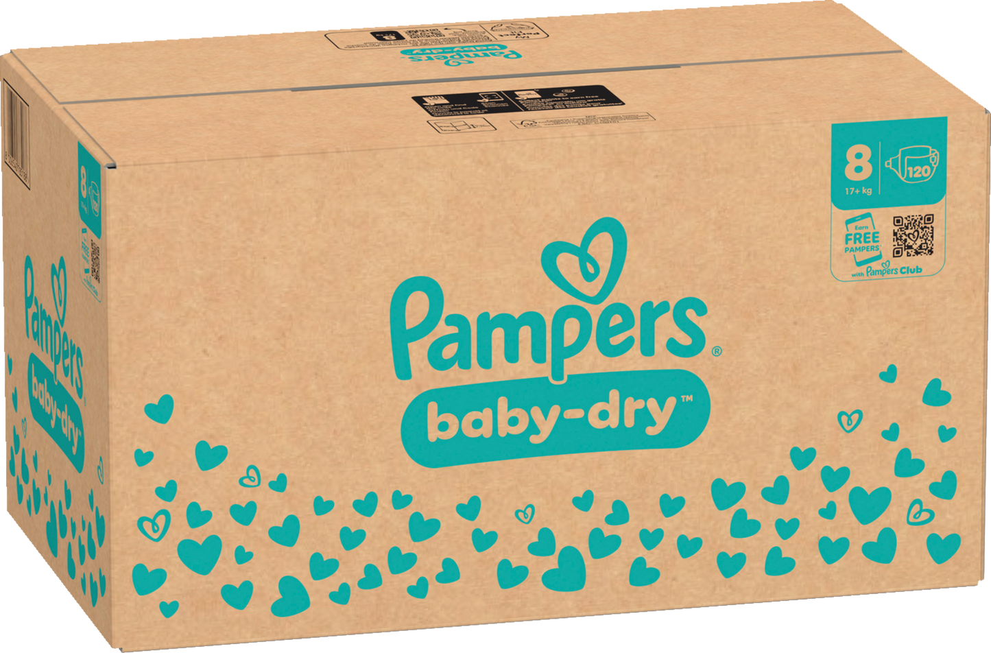 Pampers Baby-Dry T8 XXXL 17+kg (120 pces) Pack mensuel