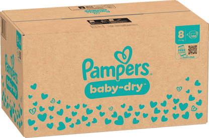 Pampers Baby-Dry T8 XXXL 17+kg (120 pces) Pack mensuel
