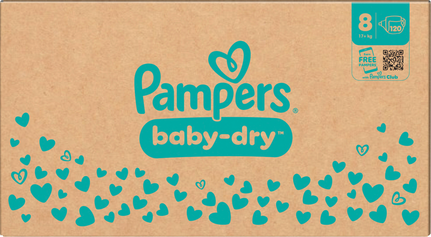 Pampers Baby-Dry T8 XXXL 17+kg (120 pces) Pack mensuel