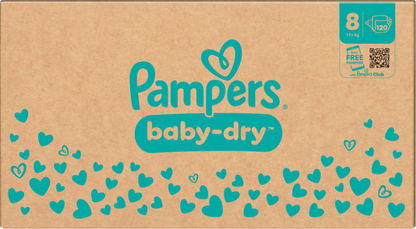 Pampers Baby-Dry T8 XXXL 17+kg (120 pces) Pack mensuel