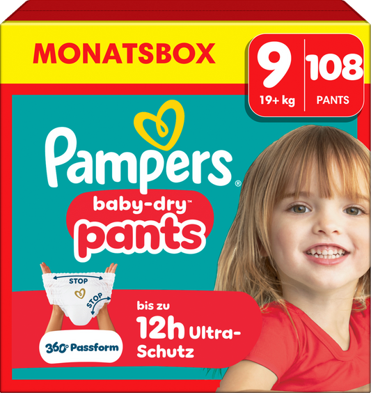 Pampers Baby-Dry PANTS taille 9 XXXXL 19+ kg (108 pièces) box mensuelle