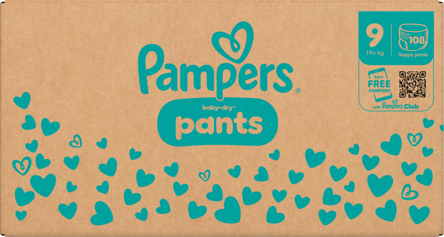 Pampers Baby-Dry PANTS taille 9 XXXXL 19+ kg (108 pièces) box mensuelle