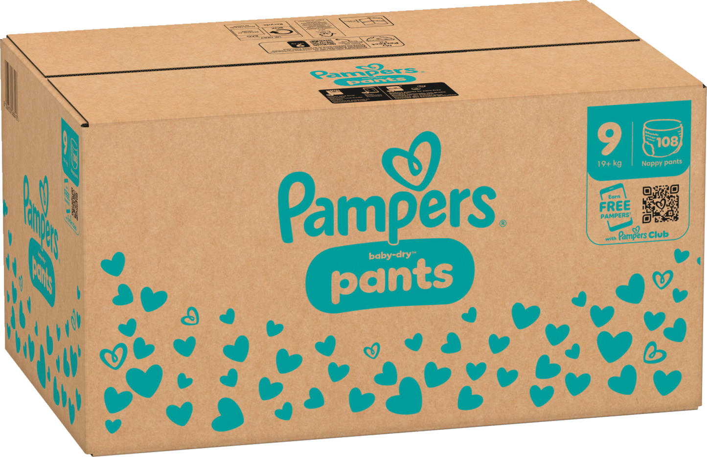 Pampers Baby-Dry PANTS taille 9 XXXXL 19+ kg (108 pièces) box mensuelle