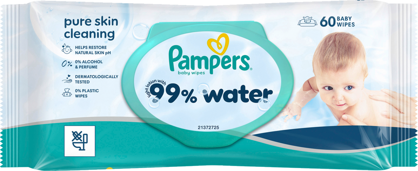 Pampers 99% Water lingettes (60 pièces) Sachet 