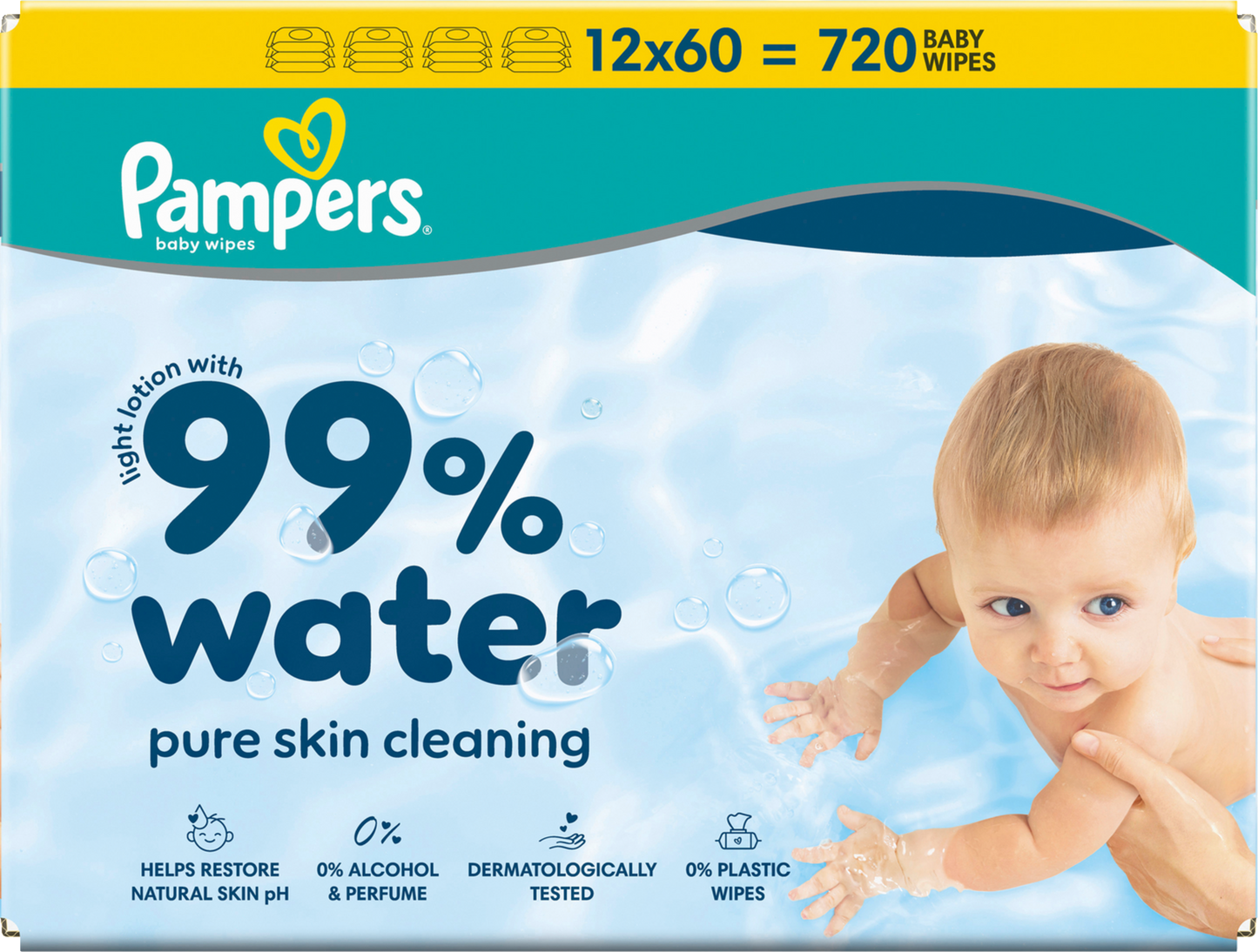 Pampers 99% Water lingettes (12 x 60 pièces) carton