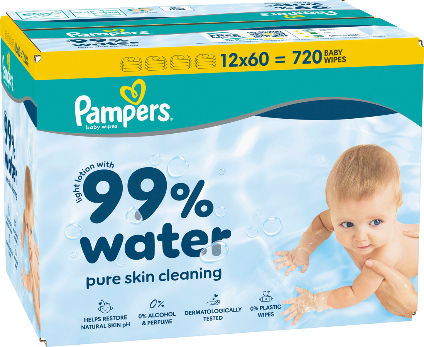 Pampers 99% Water lingettes (12 x 60 pièces) carton