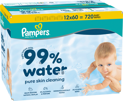 Pampers 99% Water lingettes (12 x 60 pièces) carton
