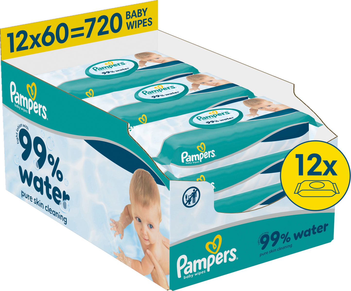 Pampers 99% Water lingettes (12 x 60 pièces) carton