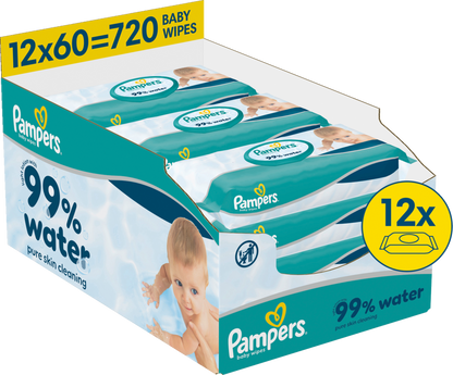 Pampers 99% Water lingettes (12 x 60 pièces) carton