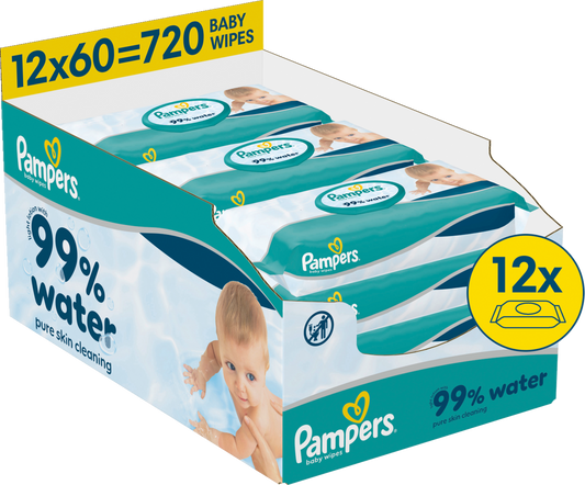 Pampers 99% Water lingettes (12 x 60 pièces) carton