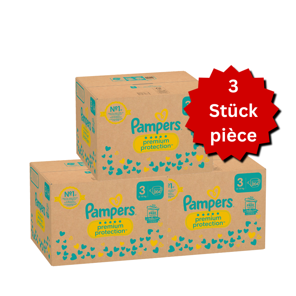 Pampers Premium Protection T3 Midi 6-10kg (3x204 pces) PROMOTION 3 boîtes mensuelles