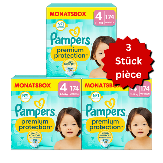 Pampers Premium Protection T4 Maxi 9-14kg (3x174 pces) PROMOTION 3 boîtes mensuelles