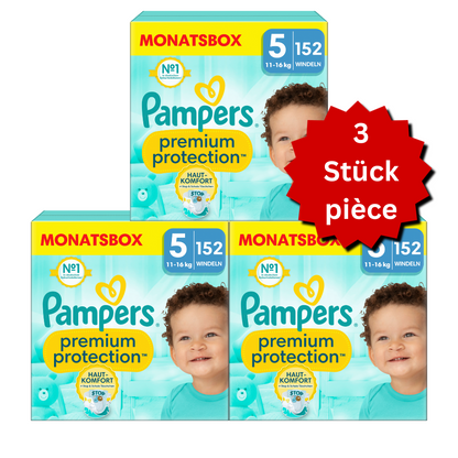 Pampers Premium Protection T5 Junior 11-16kg (3x152 pces) PROMOTION 3 boîtes mensuelles