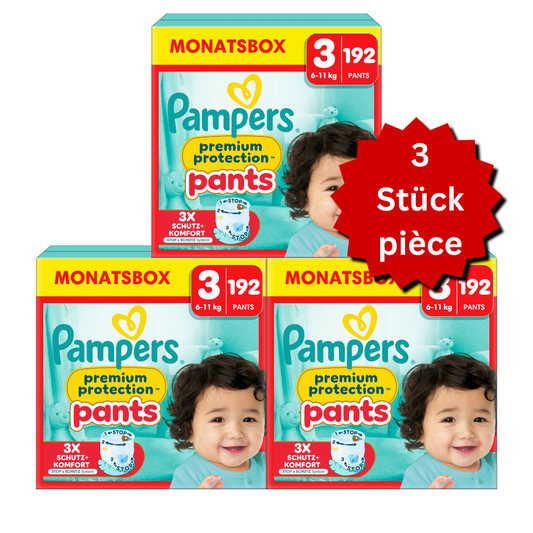 Pampers Premium Protection Pants T3 Midi 6-11kg (3x192 pces) PROMOTION 3 boîtes mensuelles