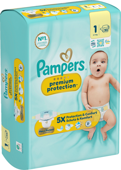 Pampers Premium Protection T1 Newborn (2–5 kg) (33 pces) Sachet