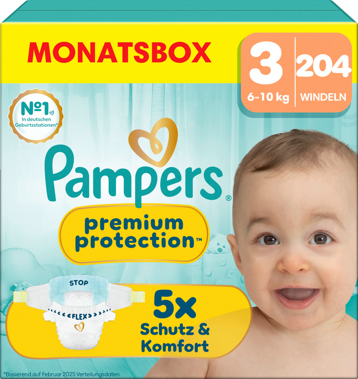 Pampers Premium Protection T3 Midi 6-10kg (3x204 pces) PROMOTION 3 boîtes mensuelles