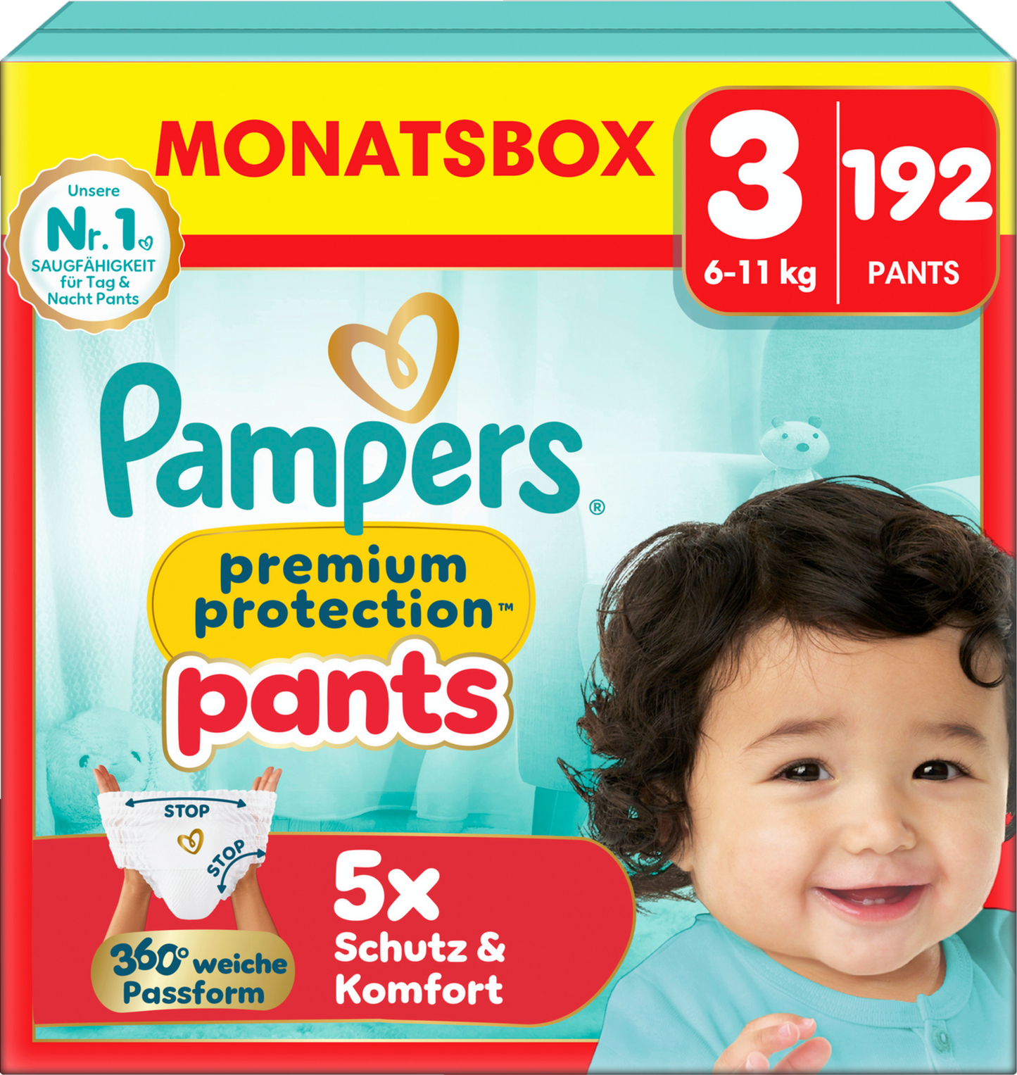 Pampers Premium Protection Pants T3 Midi 6-11kg (3x192 pces) PROMOTION 3 boîtes mensuelles