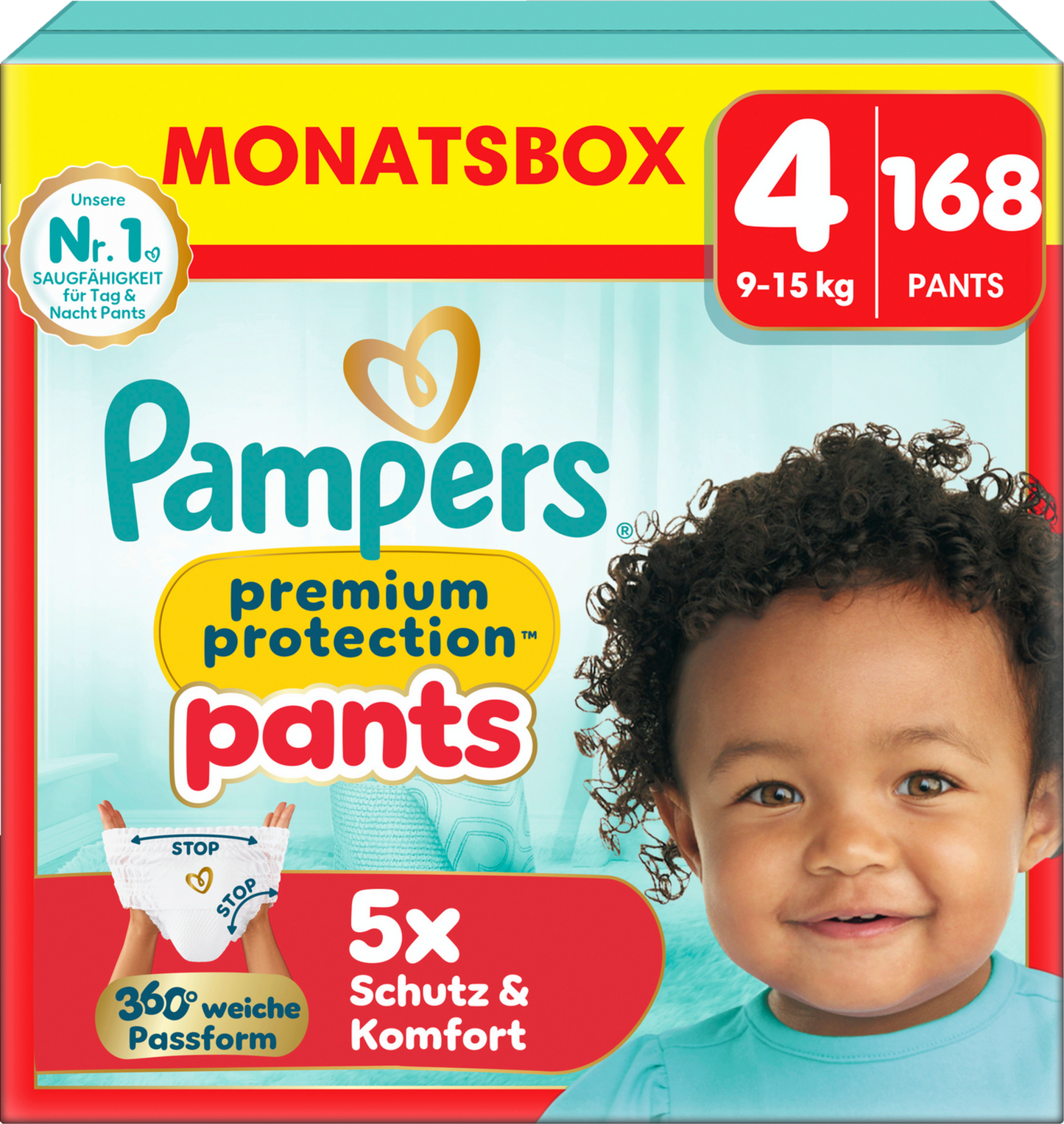 Pampers Premium Protection Pants T4 Maxi 9-15kg (3x168 pces) PROMOTION 3 boîtes mensuelles