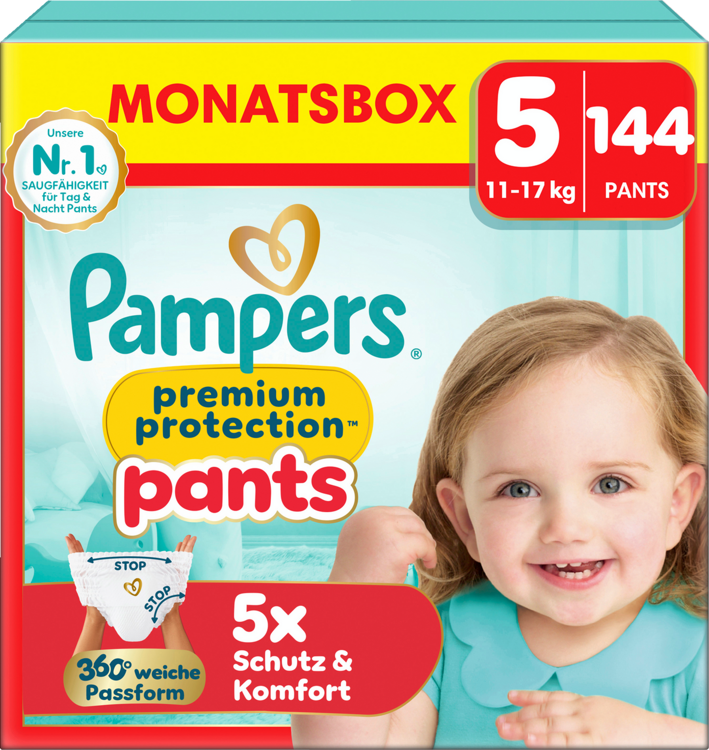 Pampers Premium Protection Pants T5 Junior 12-17kg (3x144 pces) PROMOTION 3 boîtes mensuelles