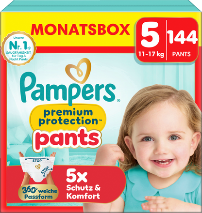 Pampers Premium Protection Pants T5 Junior 12-17kg (3x144 pces) PROMOTION 3 boîtes mensuelles