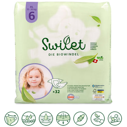 Swilet - La couche bio taille 6 XL 15-30Kg (32 pcs) sac