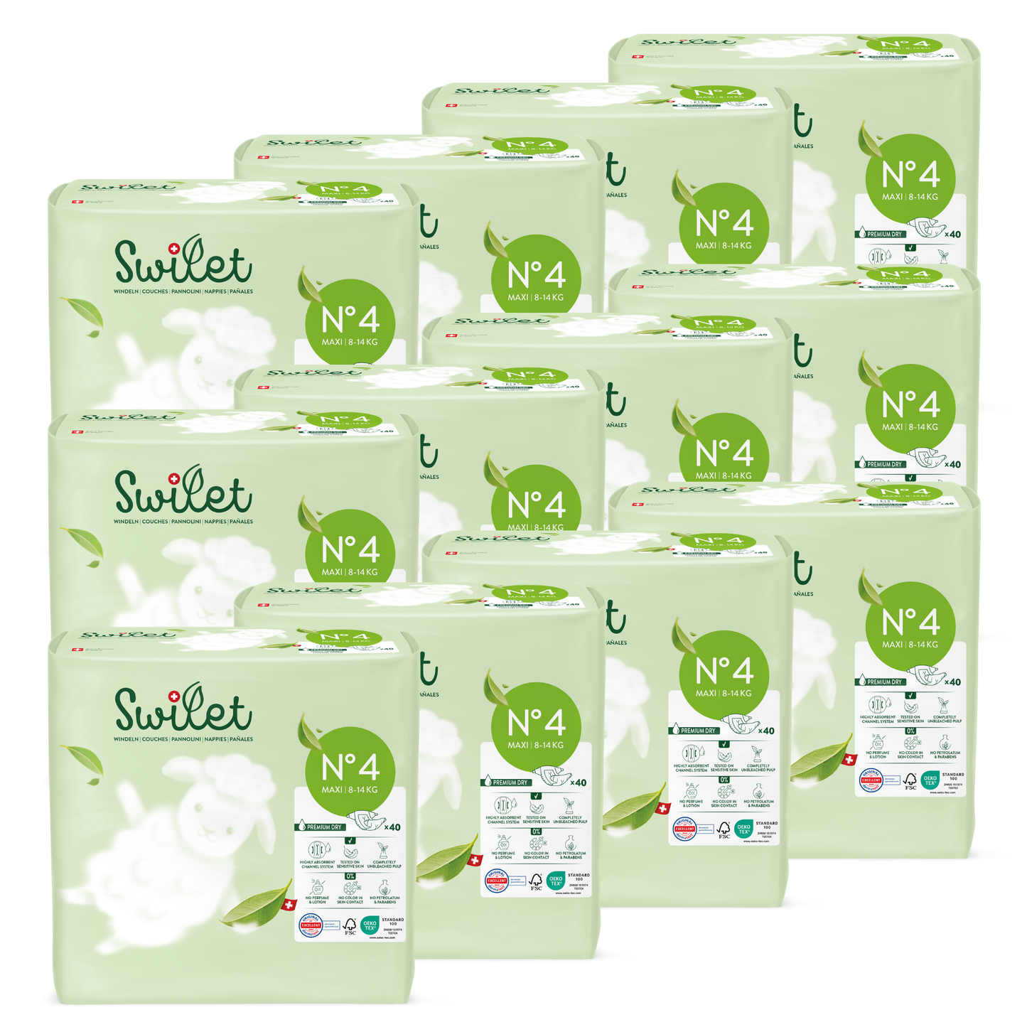 Swilet - La Couche Écologiques T4 Maxi 8-14Kg (12x 40 pces) Carton Double 