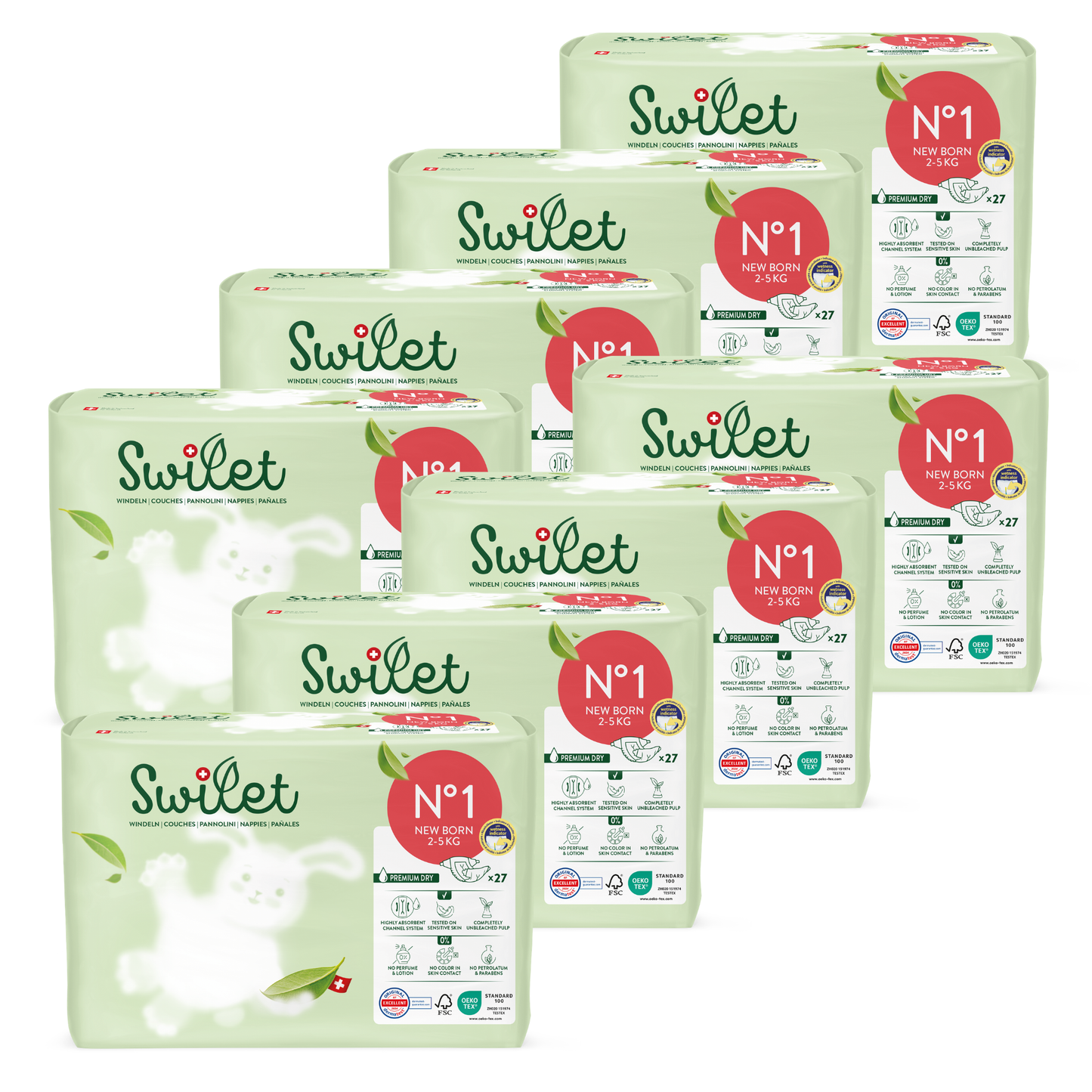 Swilet - La couche Écologiques T1 Newborn 2-5Kg (8x 27 pces) Carton Double 