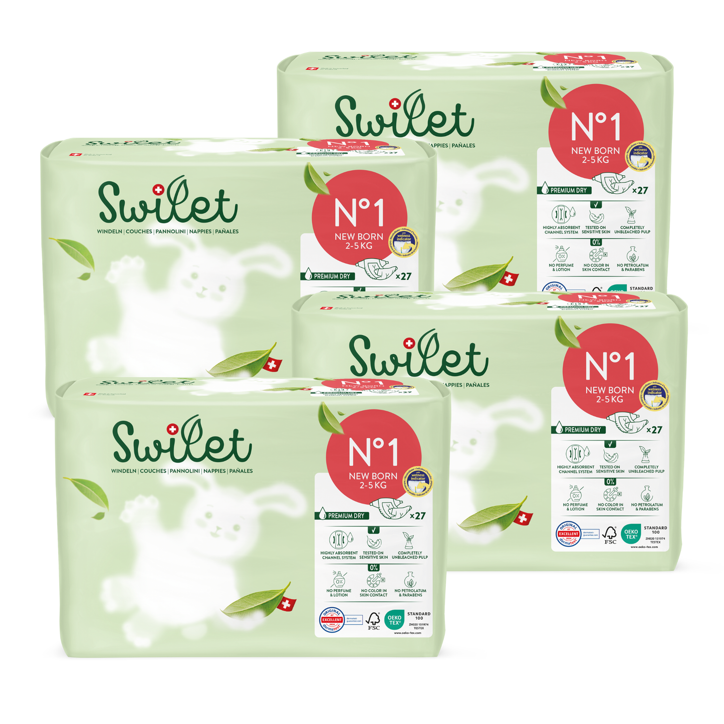 Swilet - La couche Écologiques T1 Newborn 2-5Kg (4x 27 pces) Carton