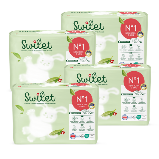 Swilet - La couche Écologiques T1 Newborn 2-5Kg (4x 27 pces) Carton