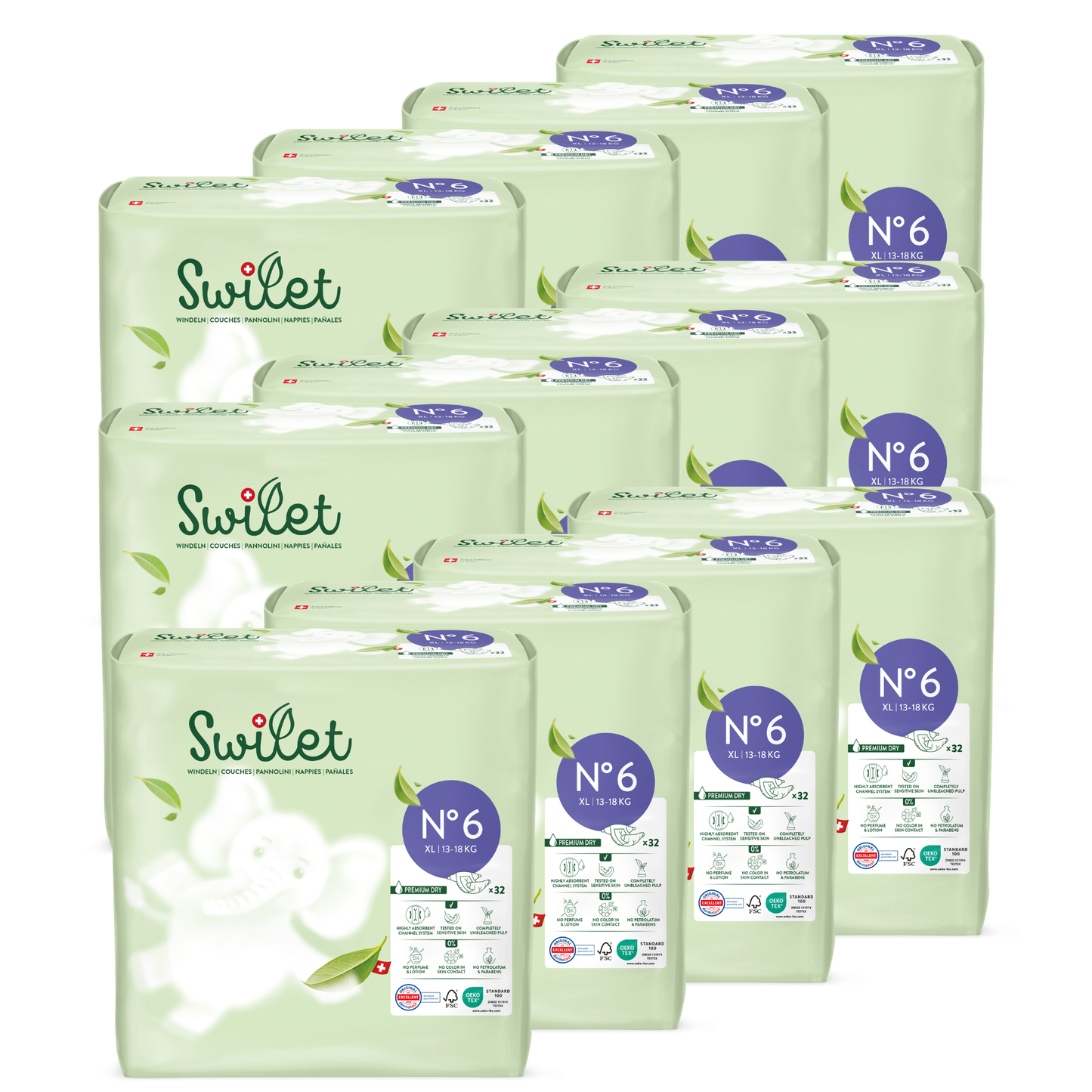 Swilet - La Couche Écologiques T6 XL 13-18Kg (12x 32 pces) Carton Double 