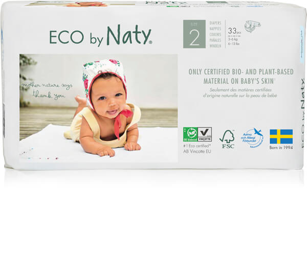 Naty Couches Écologiques Mini (3-6kg) Taille 2 (33 pces)