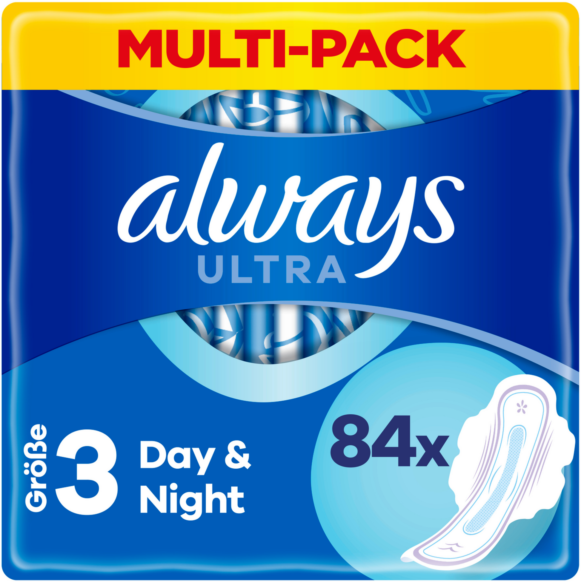 Always Ultra Day & Night Serviettes Hygiéniques à Ailettes Taille 3 (84 pces) Paquet mensuel