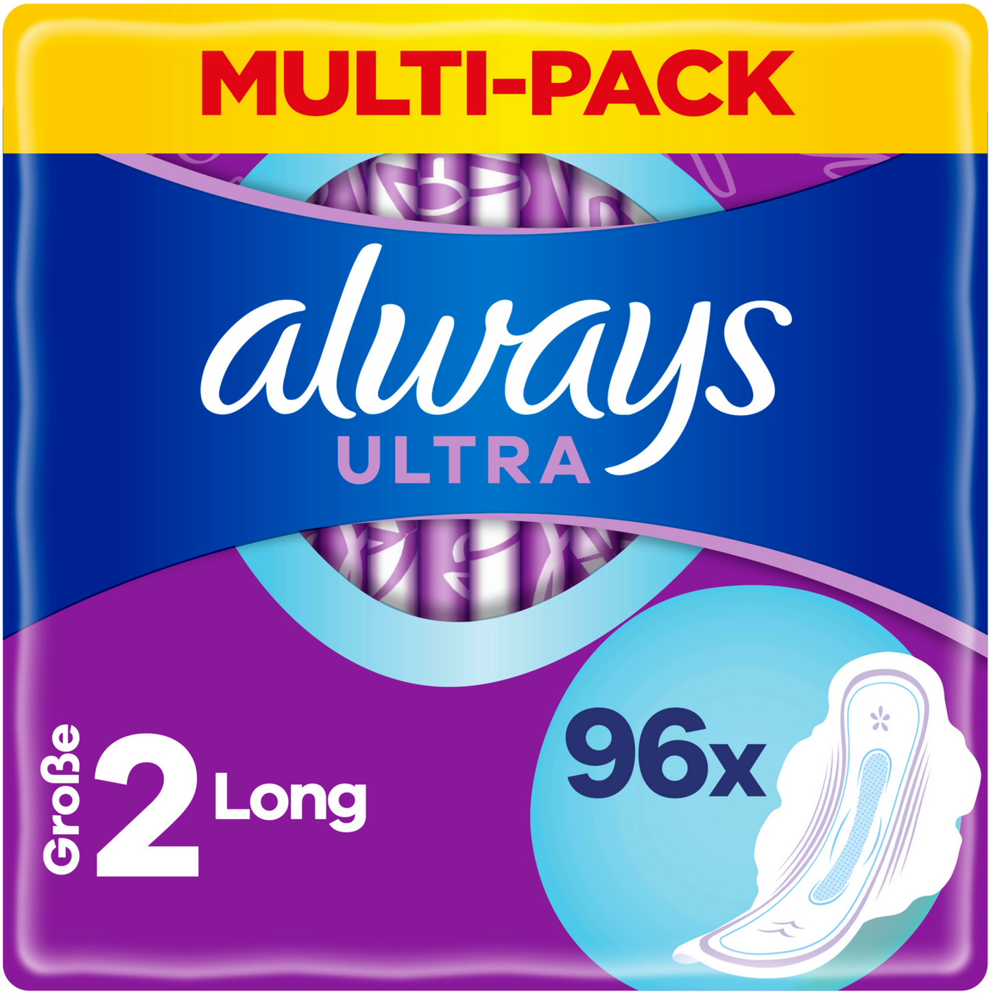 Always Ultra Long Serviettes Hygiéniques à Ailettes Taille 2 (96 pces) Paquet mensuel