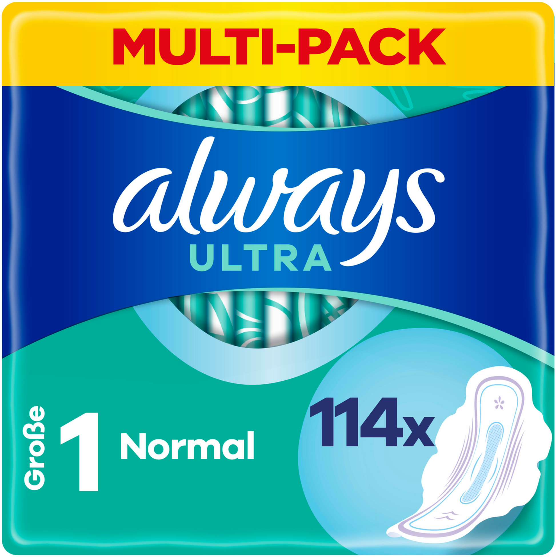 Always Ultra Serviette Hygiénique Normale à Ailettes Tailles 1 (114 pces) Paquet mensuel