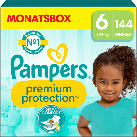 Pampers Premium Protection T6 XL 13+kg (144 pces) Pack Mensuel