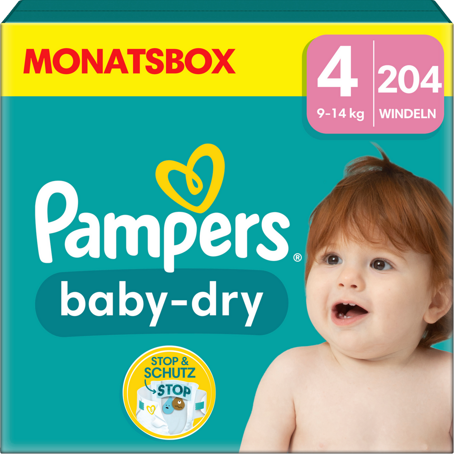 Pampers Baby-Dry T4 Maxi 9-14kg (204 pces) Pack mensuel