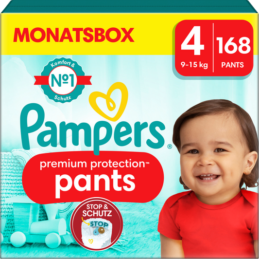 Pampers Premium Protection Pants T4 Maxi 9-15kg (168 pces) pack mensuelle